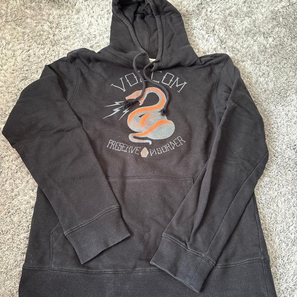 Volcom Charcoal Hoodie with Orange Snake Design